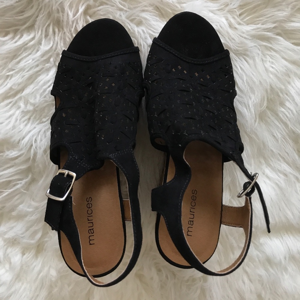 Black Suede Maurices Wedges NWOT